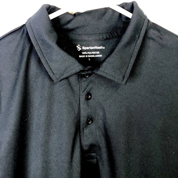 Black polyester short sleeve collared button placket  spartan nash. large - Picture 2 of 7